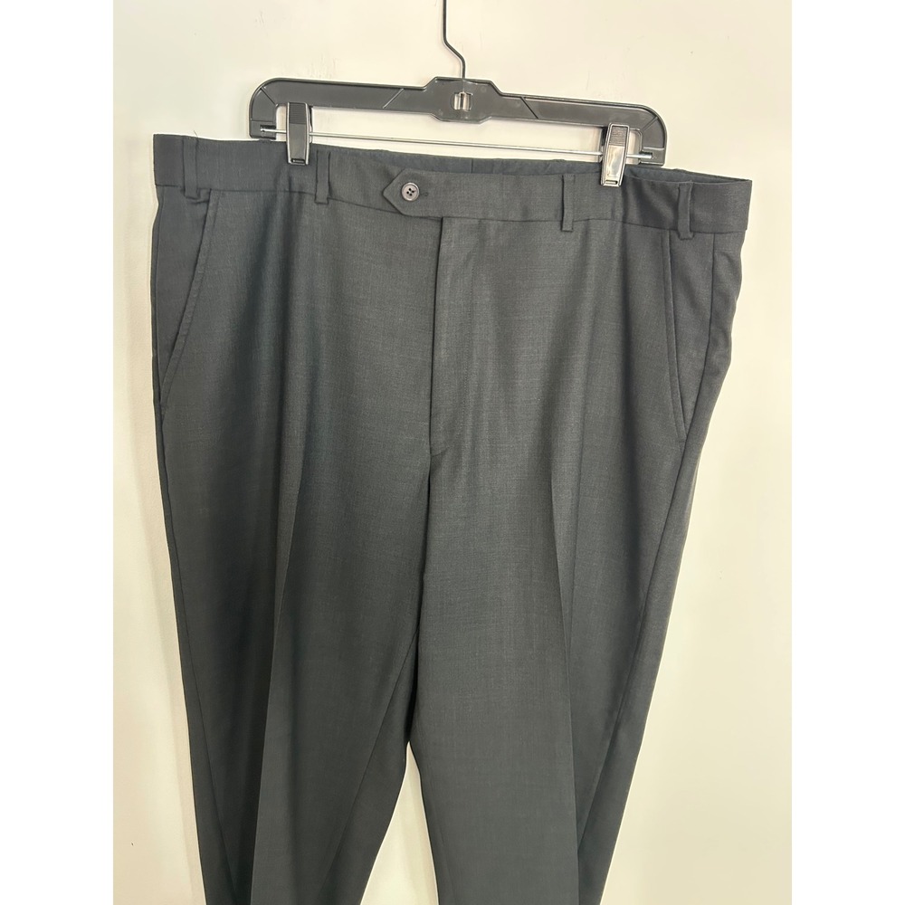 Alfani Mens Dress Pants 40 Dark Gray 100% Pure New Wool Flat Front Trousers